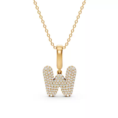 Bubble Pavé Diamond Initial Necklace - W
