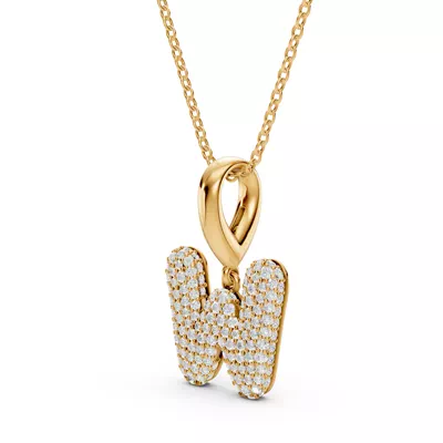 Bubble Pavé Diamond Initial Necklace - W