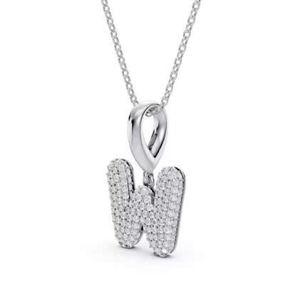 Bubble Pavé Lab Diamond Initial Silver Necklace - W