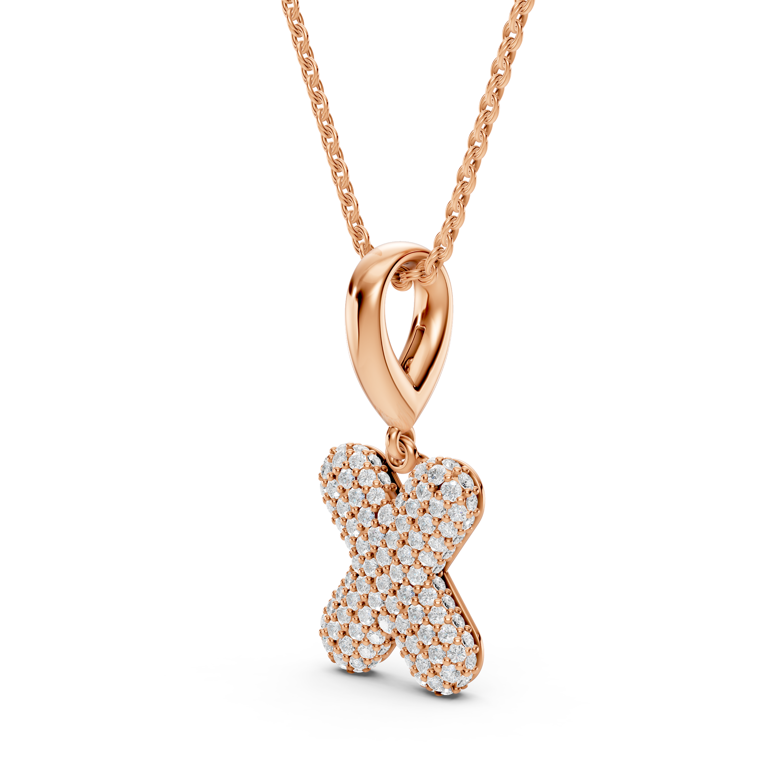Bubble Pavé Lab Diamond Initial Necklace - X