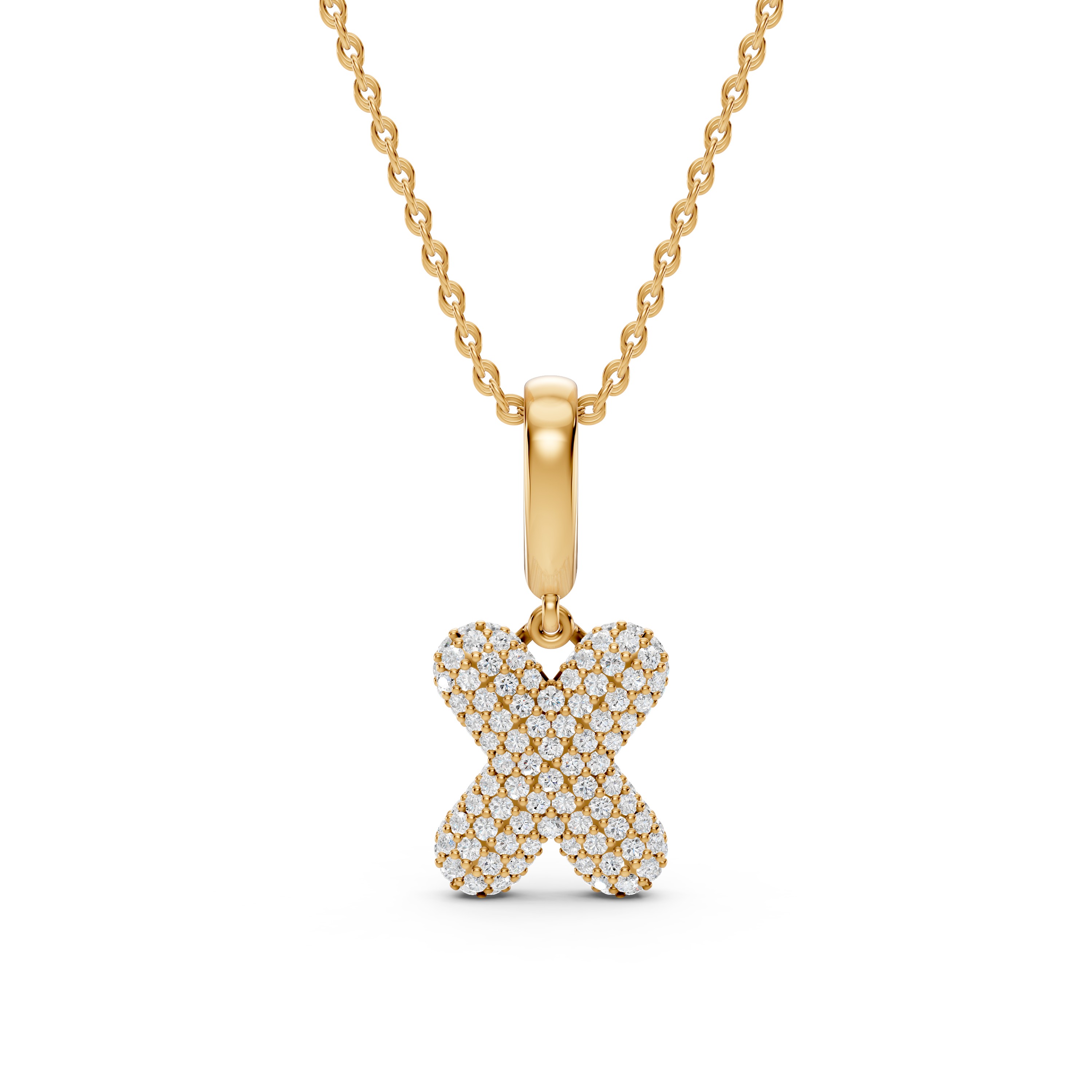 Bubble Pavé Diamond Initial Necklace - X