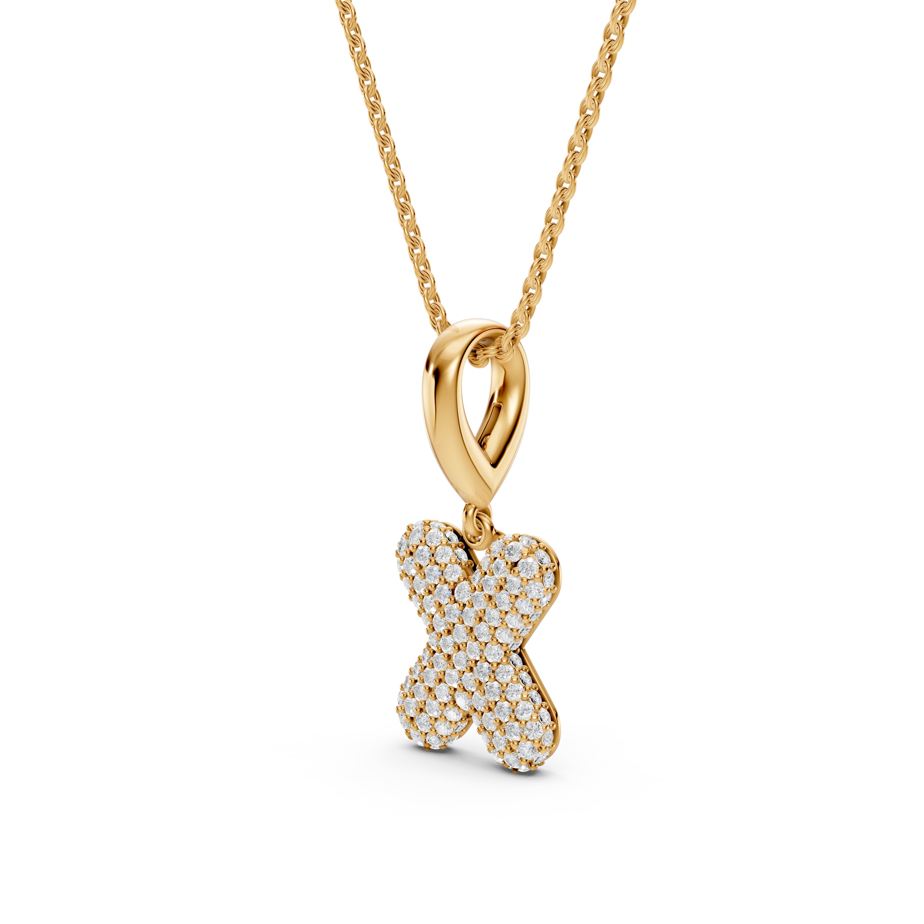 Bubble Pavé Diamond Initial Necklace - X