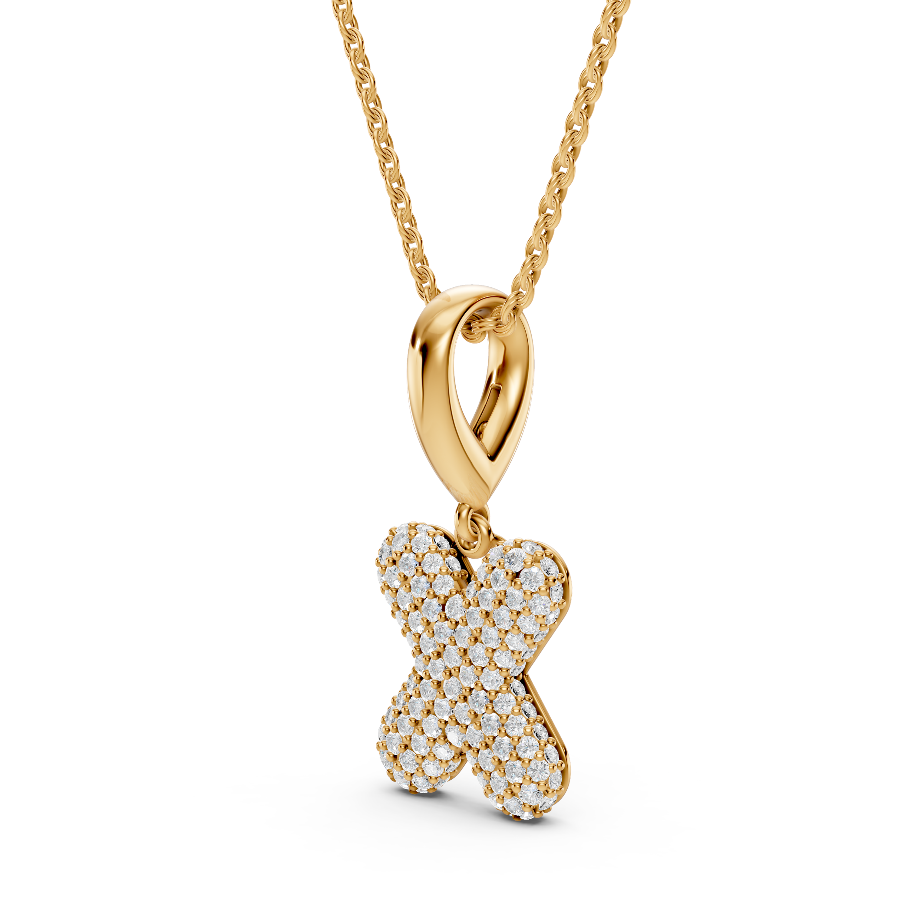 Bubble Pavé Diamond Initial Necklace - X