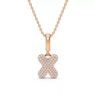 Bubble Pavé Diamond Initial Necklace - X
