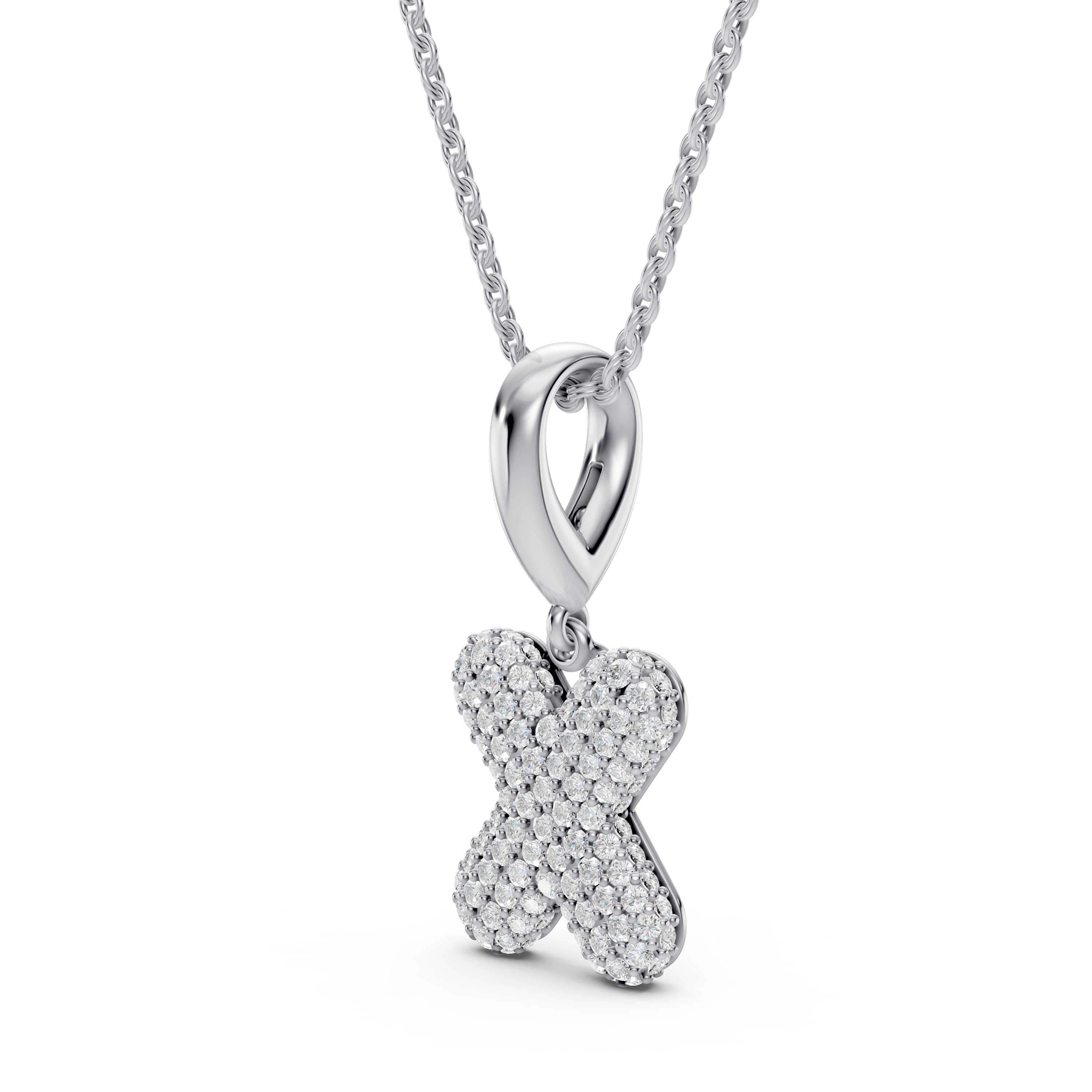 Bubble Pavé Lab Diamond Initial Silver Necklace - X