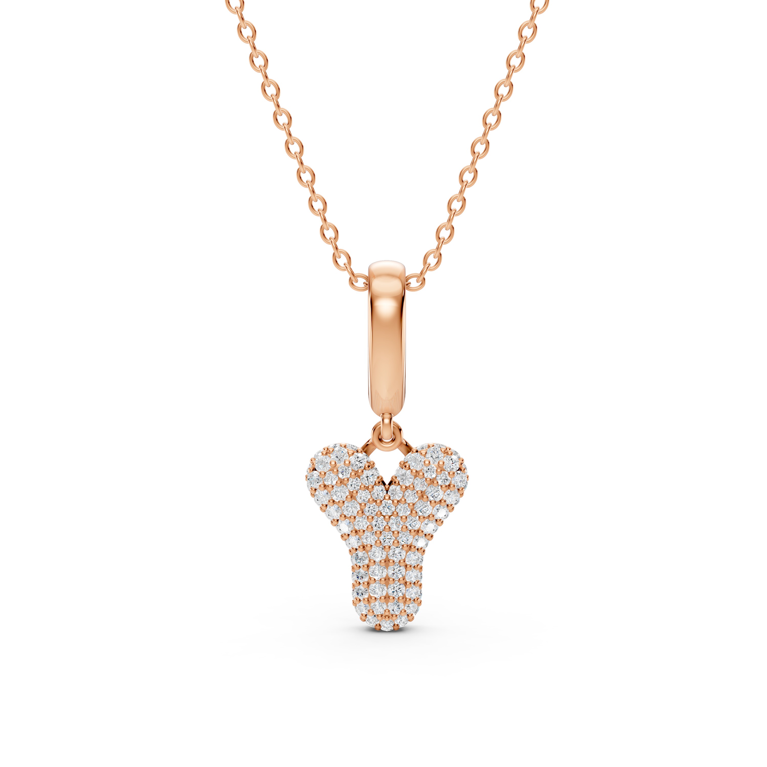 Bubble Pavé Diamond Initial Necklace - Y