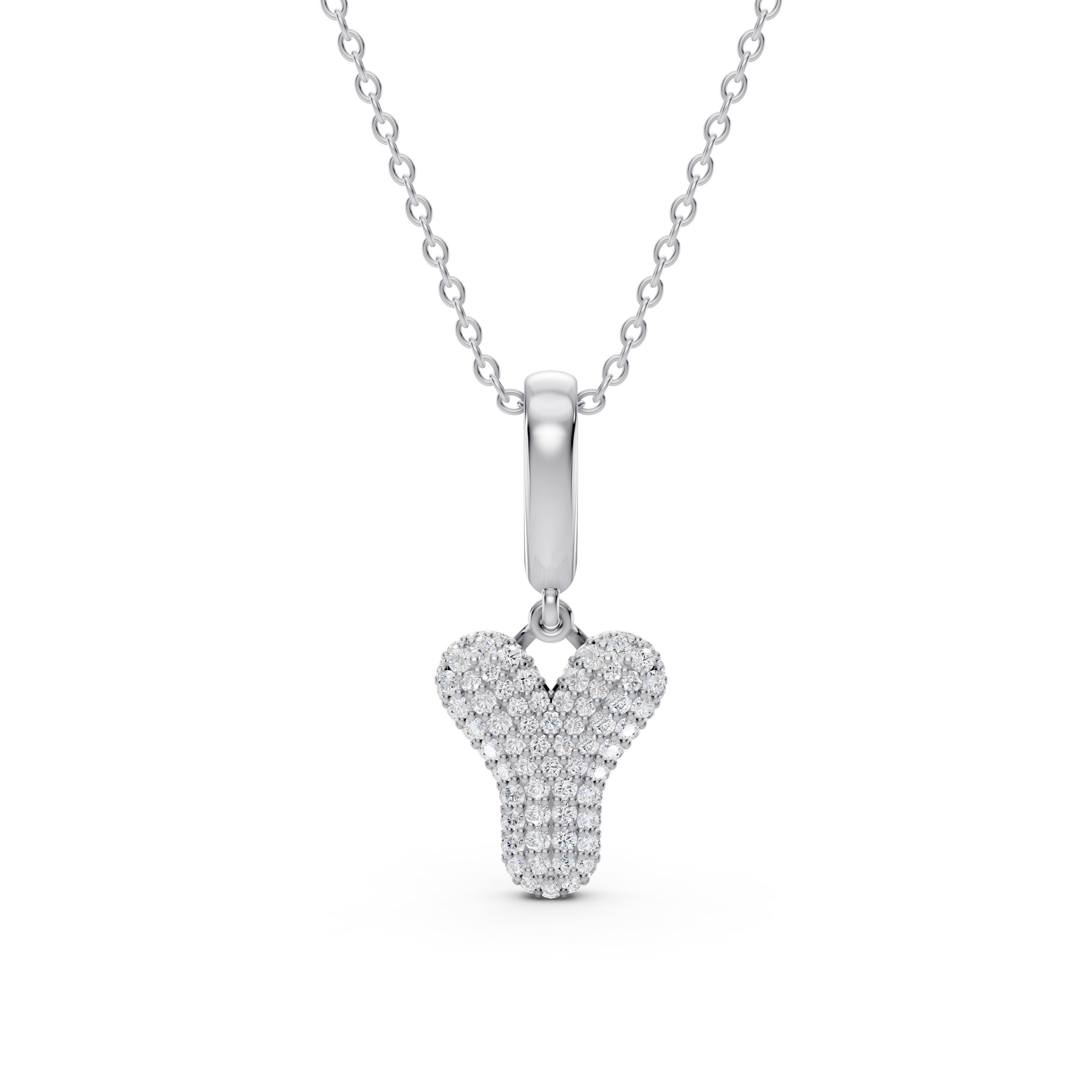 Bubble Pavé Lab Diamond Initial Silver Necklace - Y