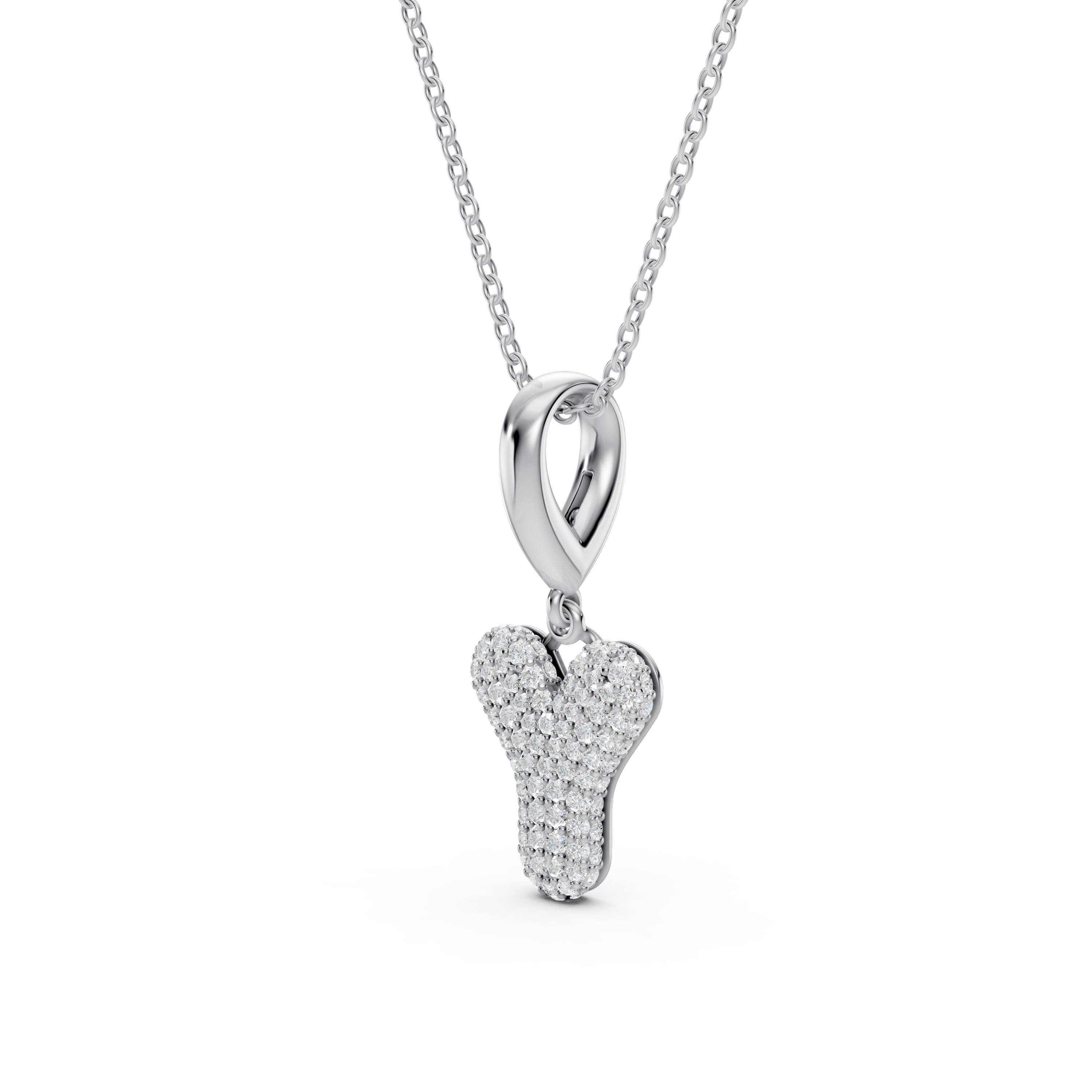 Bubble Pavé Lab Diamond Initial Silver Necklace - Y