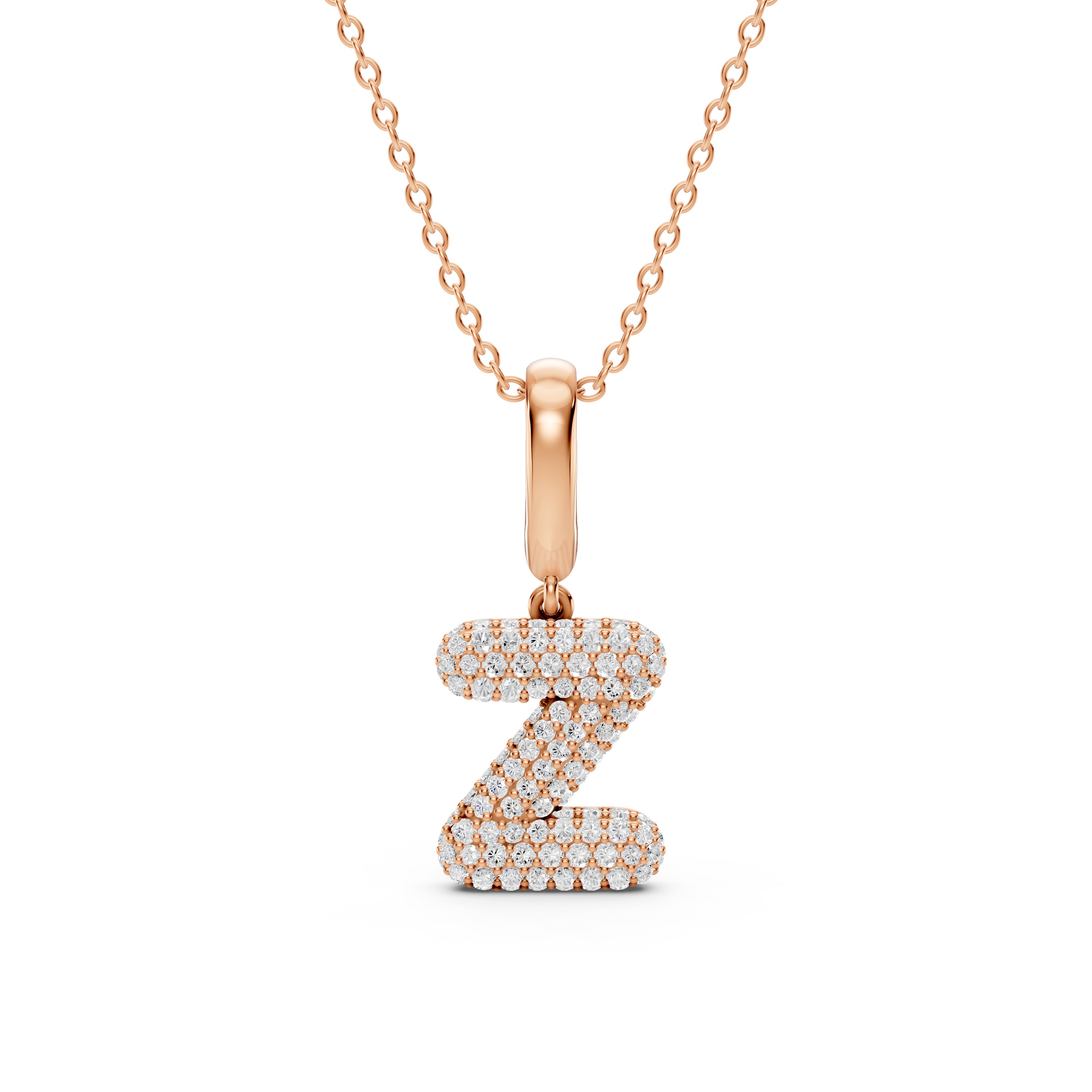Bubble Pavé Lab Diamond Initial Necklace - Z
