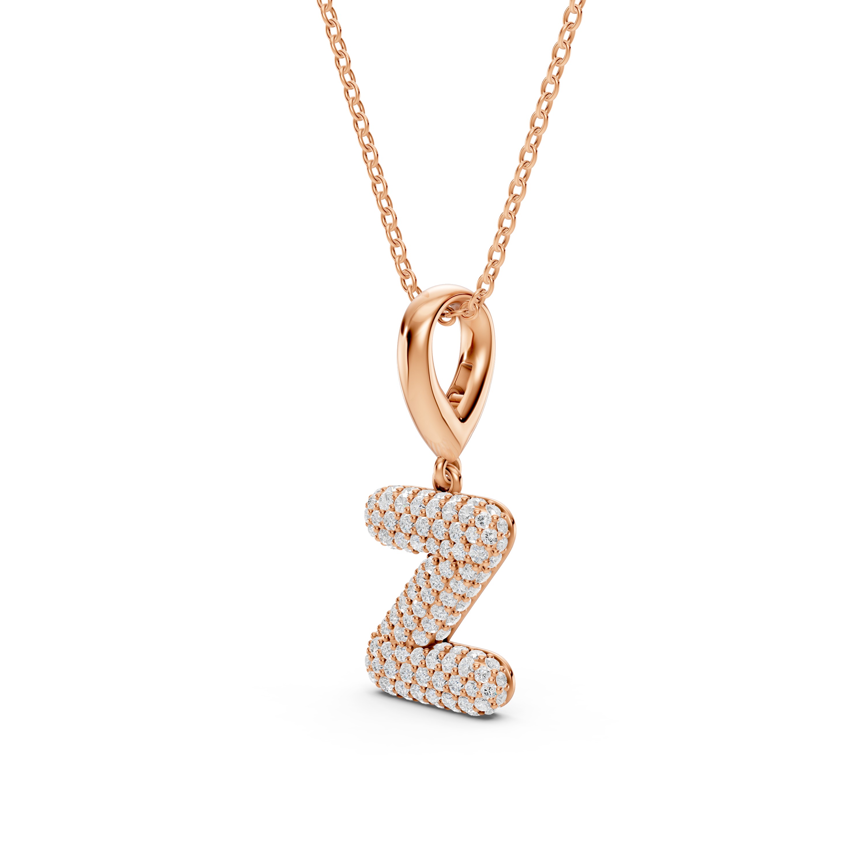 Bubble Pavé Lab Diamond Initial Necklace - Z