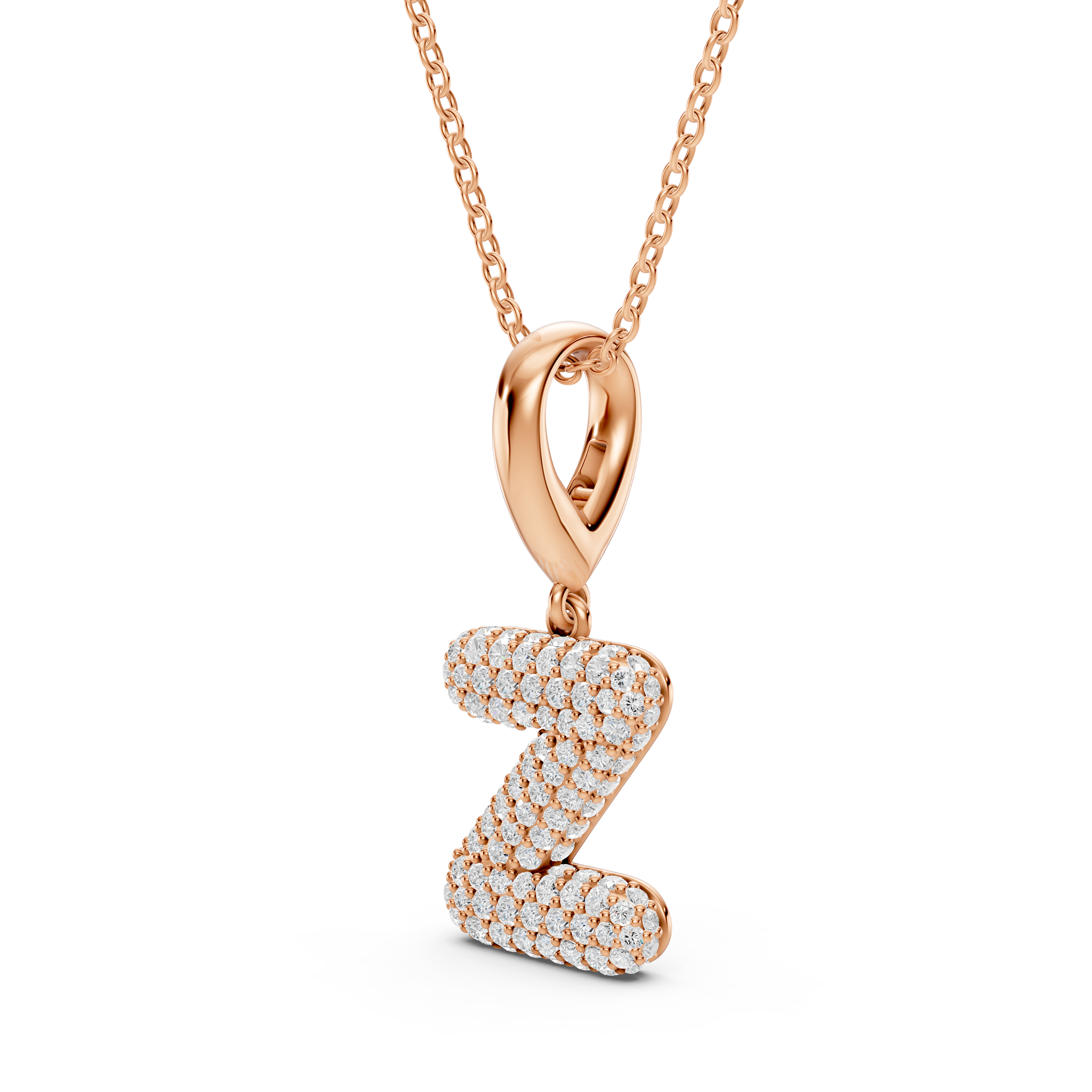 Bubble Pavé Lab Diamond Initial Necklace - Z
