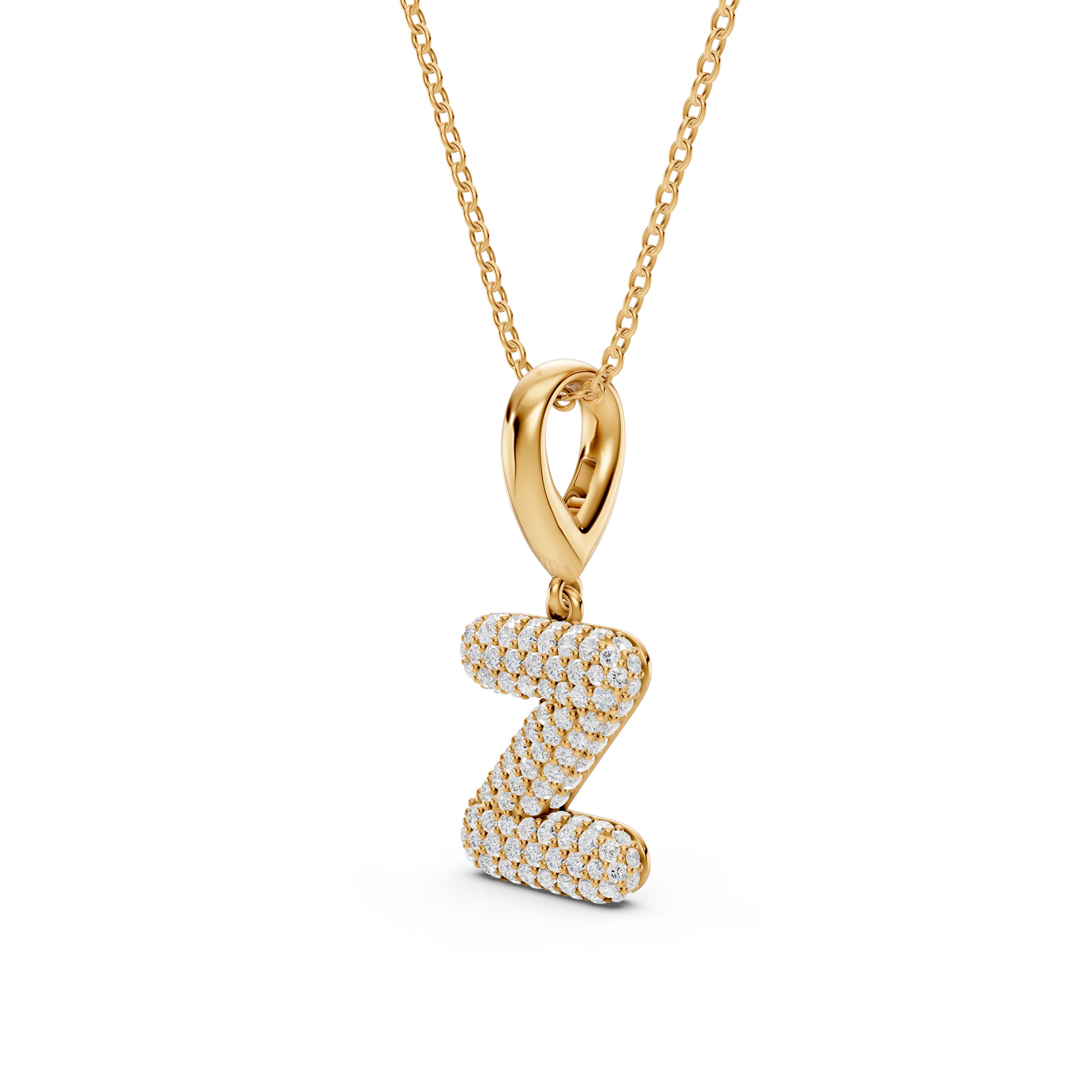 Bubble Pavé Lab Diamond Initial Necklace - Z
