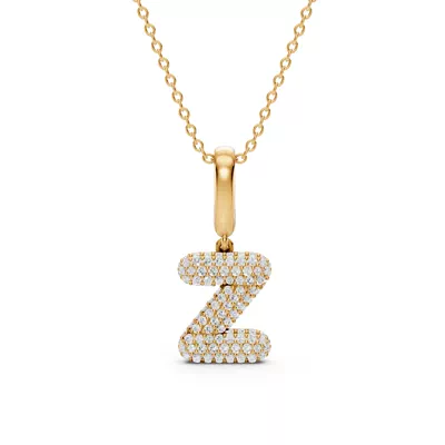 Bubble Pavé Diamond Initial Necklace - Z