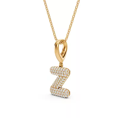 Bubble Pavé Diamond Initial Necklace - Z