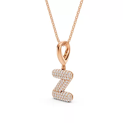 Bubble Pavé Diamond Initial Necklace - Z