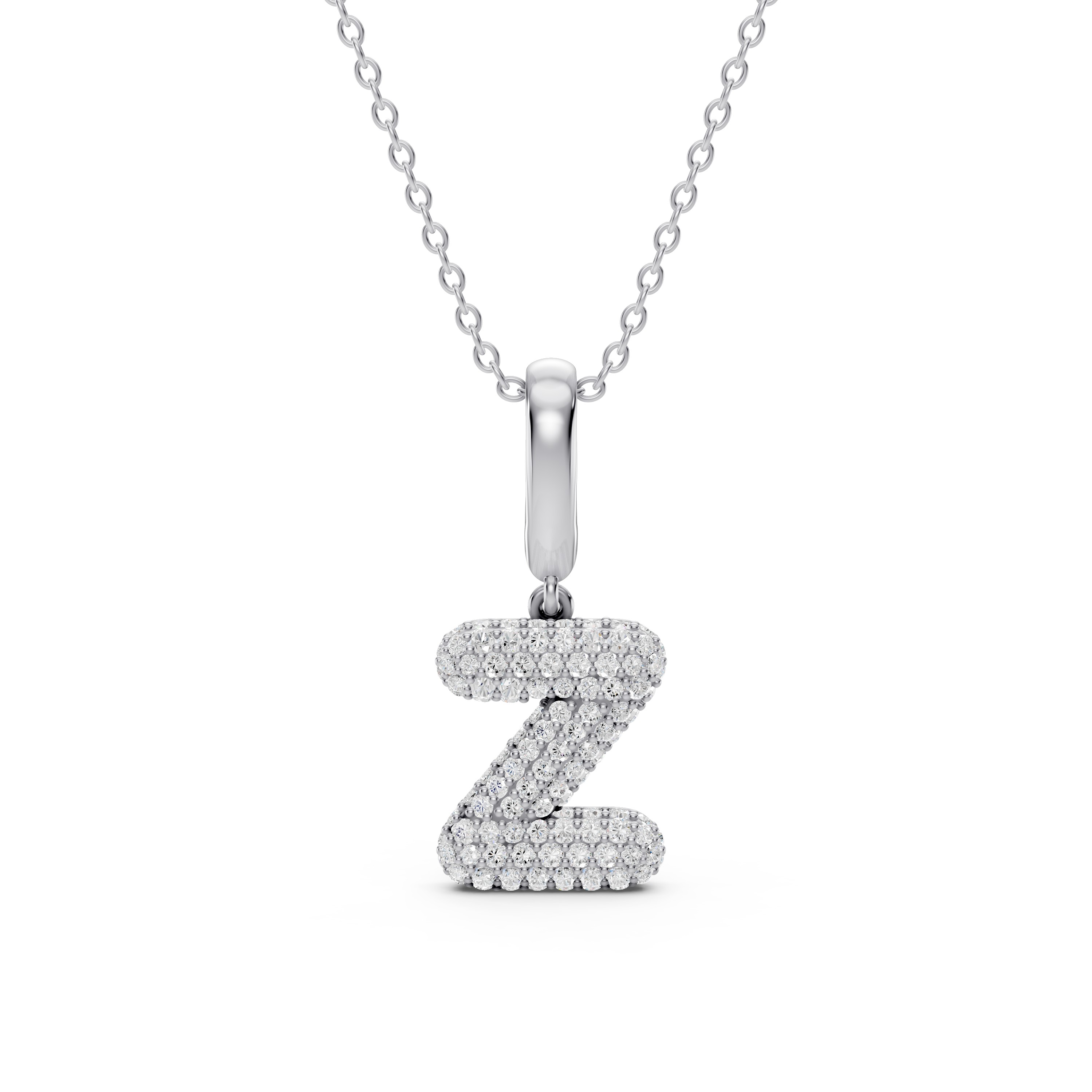 Bubble Pavé Lab Diamond Initial Silver Necklace - Z
