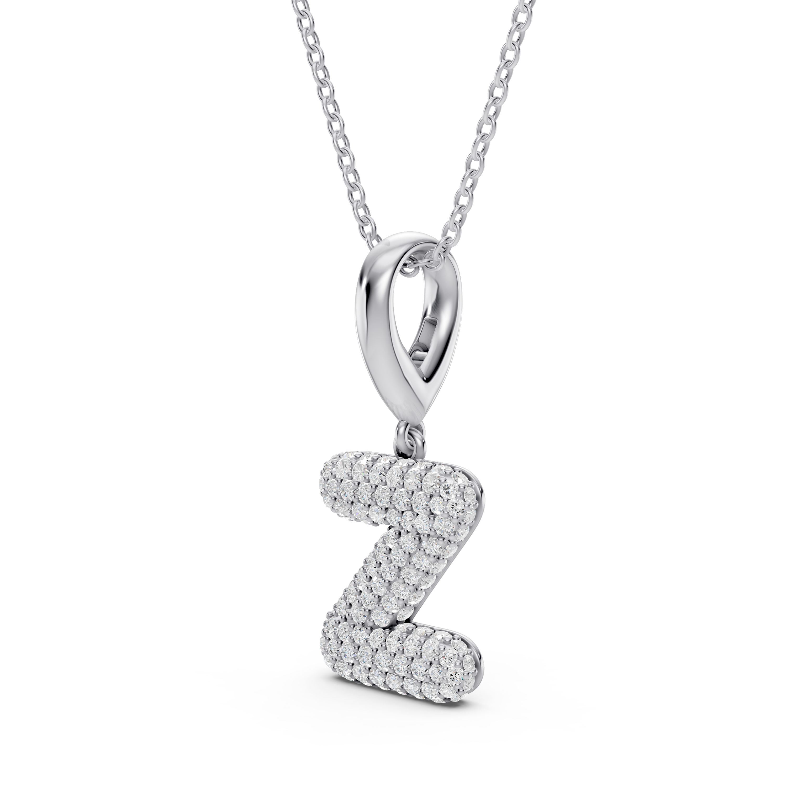 Bubble Pavé Lab Diamond Initial Silver Necklace - Z