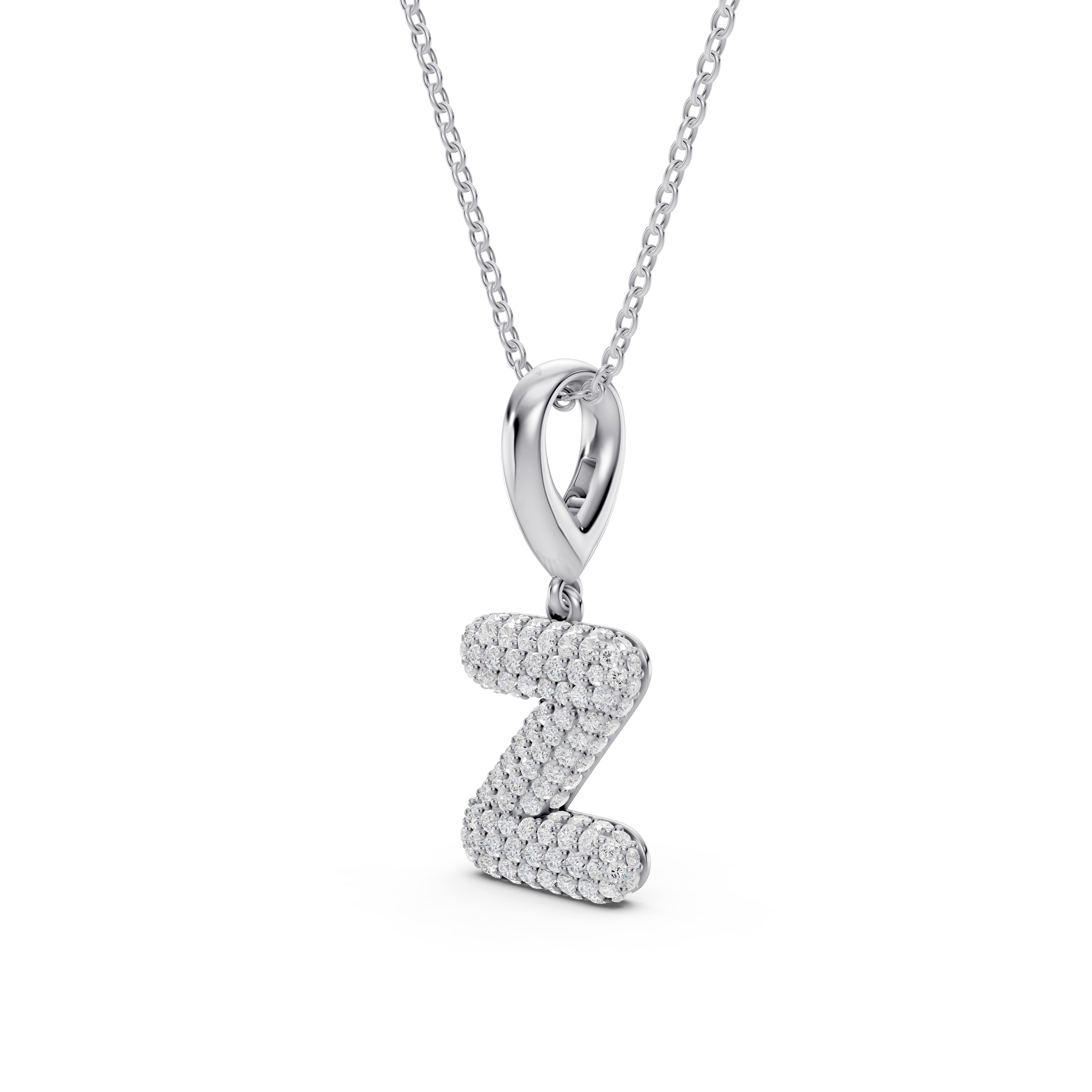 Bubble Pavé Diamond Initial Silver Necklace - Z