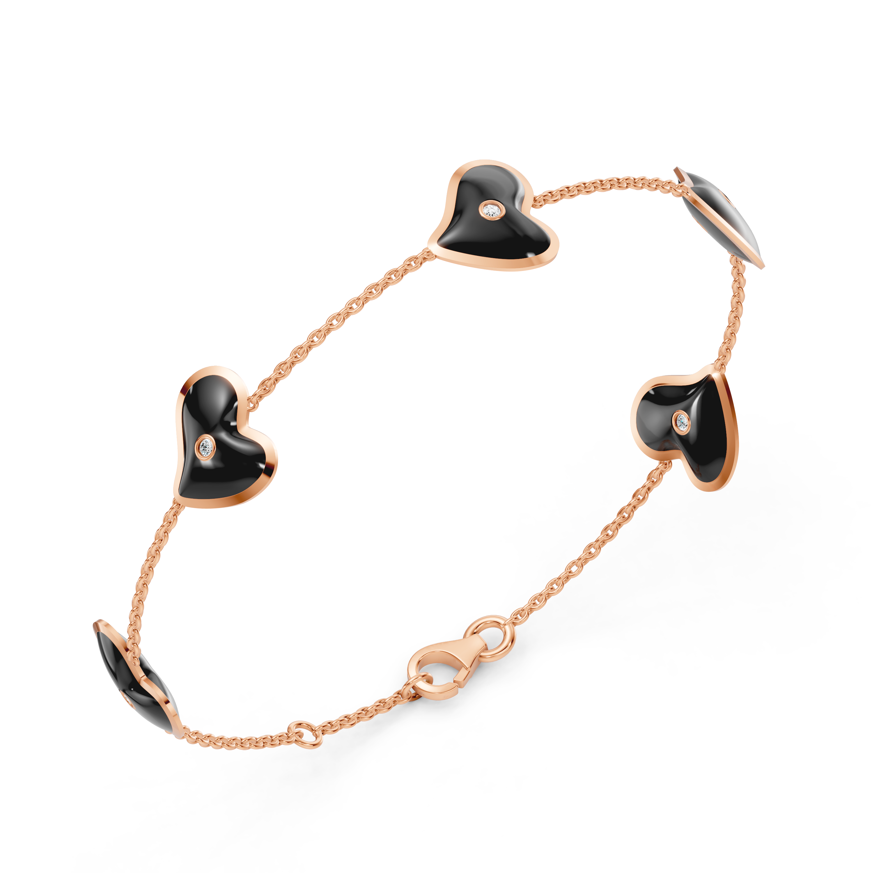Black Ceramic Heart Diamond Station Bracelet