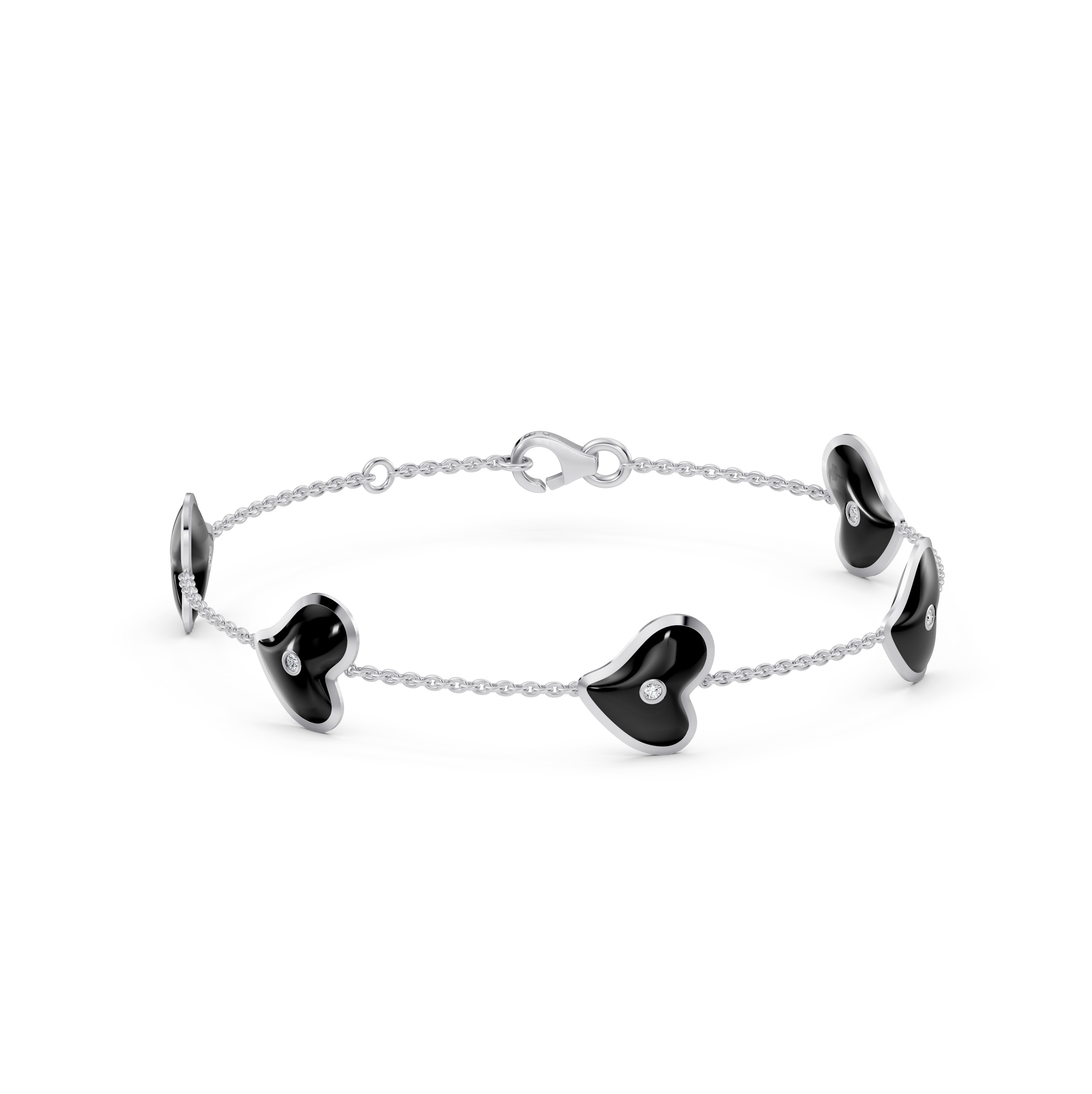 Black Ceramic Heart Lab Diamond Station Bracelet