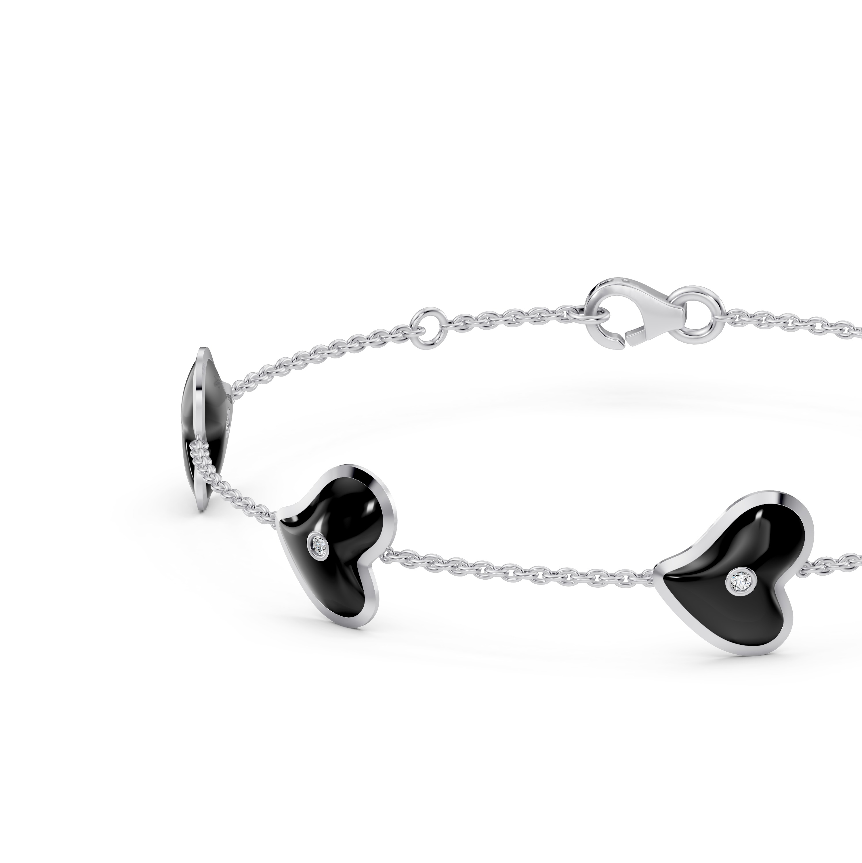 Black Ceramic Heart Lab Diamond Station Bracelet
