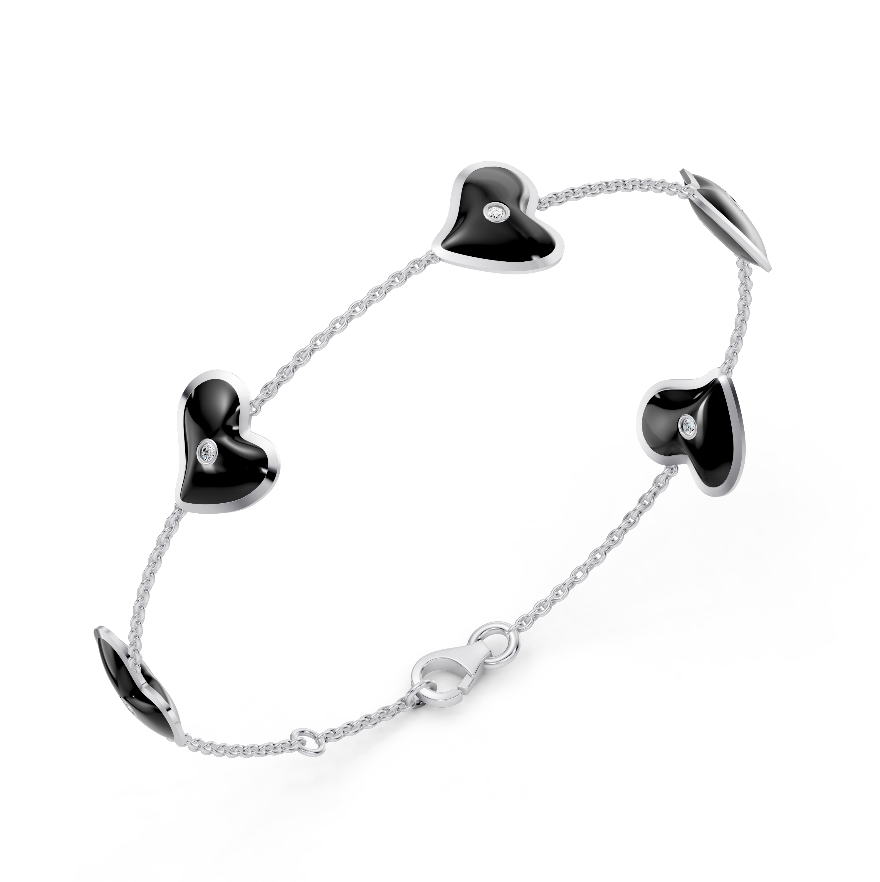 Black Ceramic Heart Diamond Station Bracelet