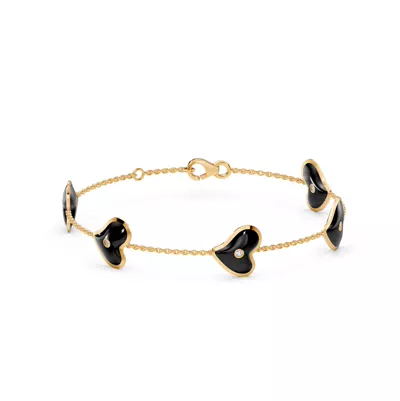 Black Ceramic Heart Lab Diamond Station Bracelet