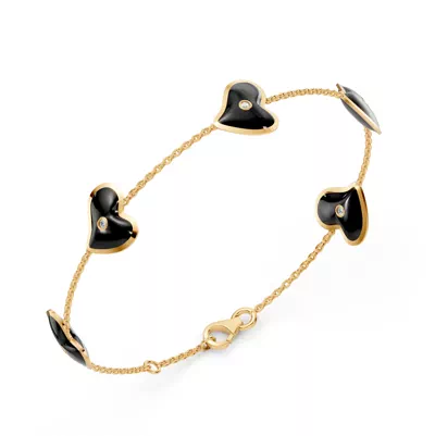 Black Ceramic Heart Lab Diamond Station Bracelet