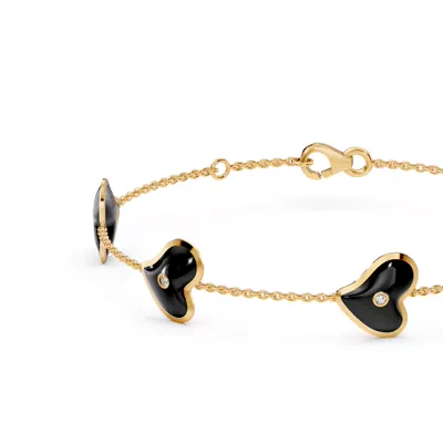 Black Ceramic Heart Diamond Station Bracelet