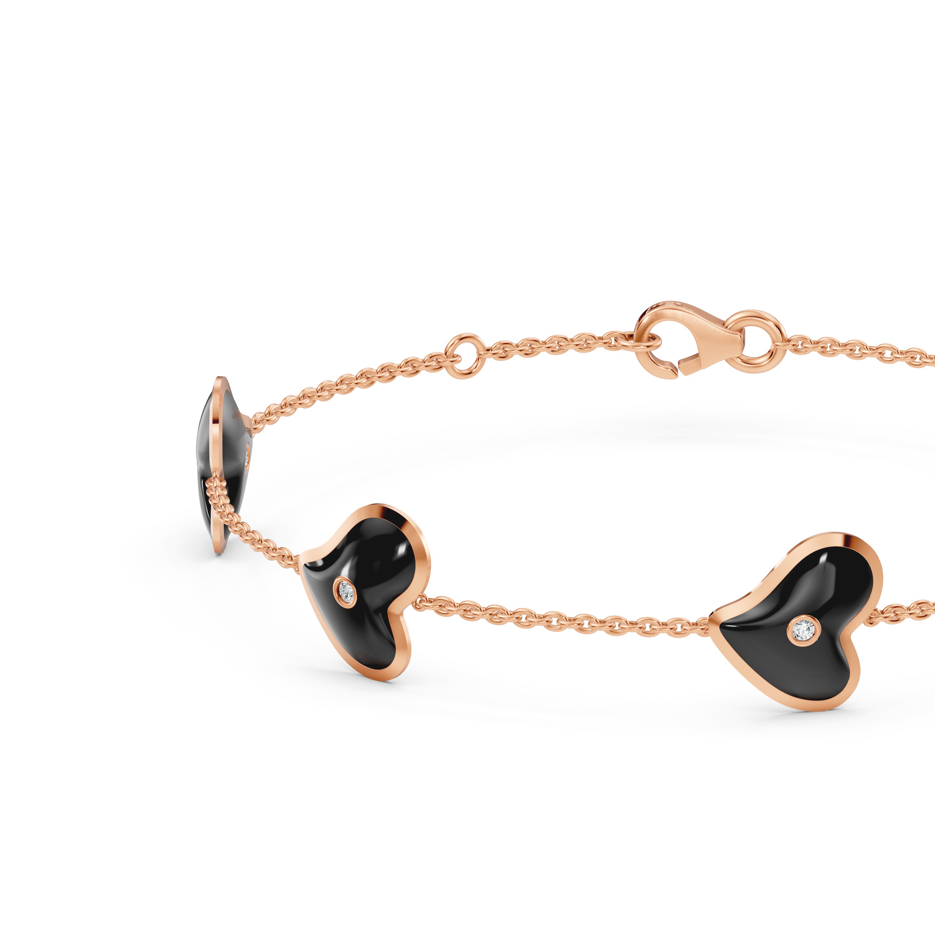 Black Ceramic Heart Lab Diamond Station Bracelet
