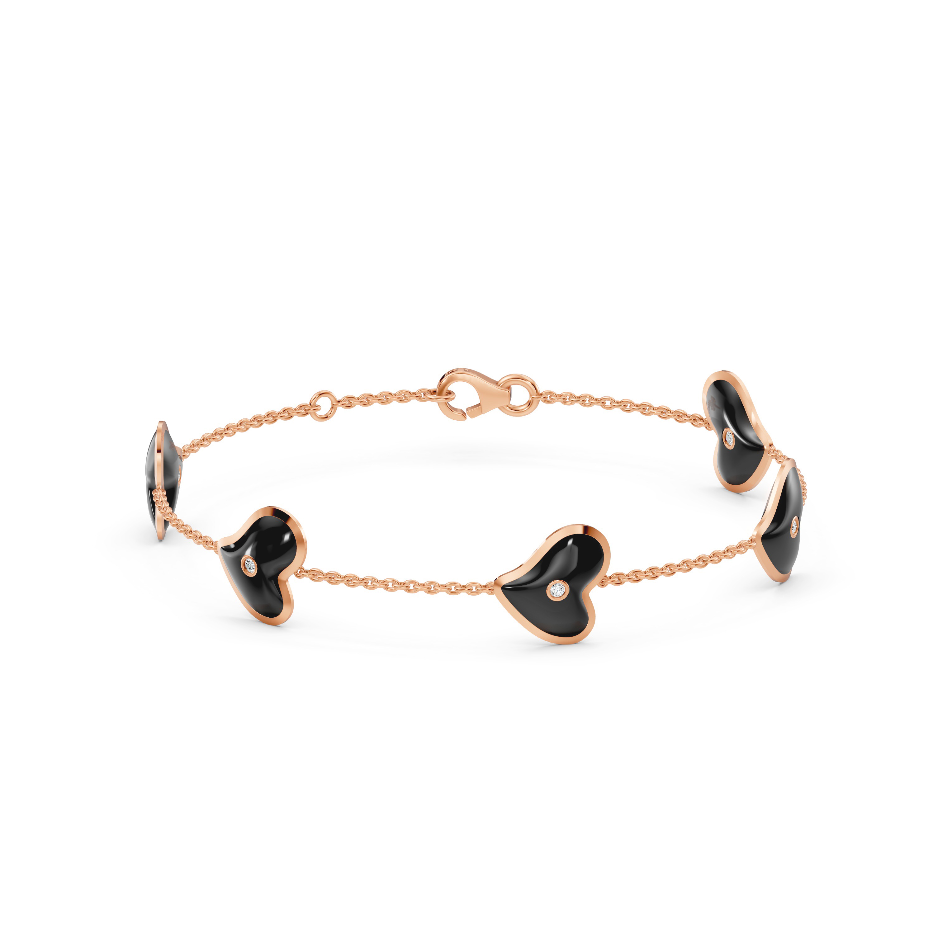 Black Ceramic Heart Diamond Station Bracelet