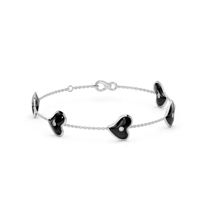 Black Ceramic Heart Lab Diamond Station Bracelet