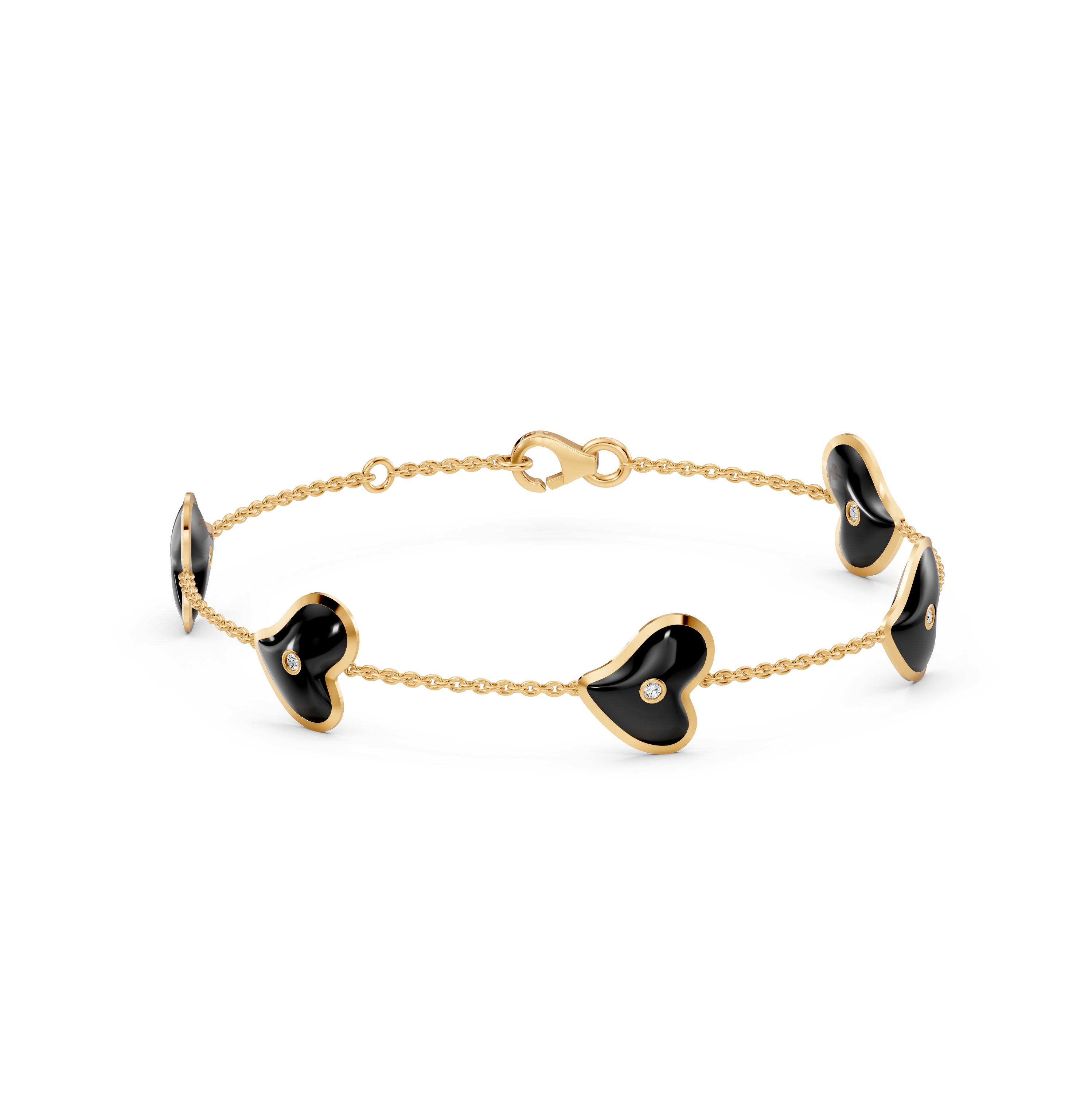 Black Ceramic Heart Lab Diamond Station Bracelet