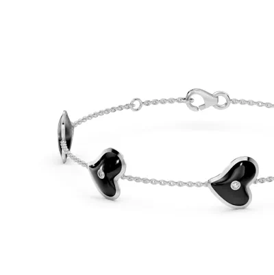 Black Ceramic Heart Lab Diamond Station Bracelet