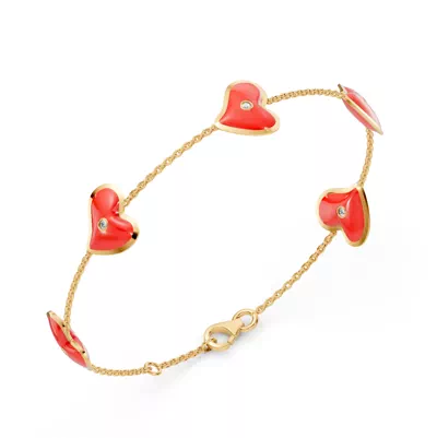 Red Ceramic Heart Lab Diamond Station Bracelet