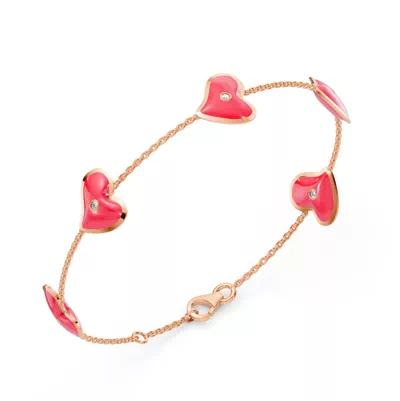 Red Ceramic Heart Diamond Station Bracelet