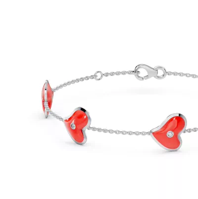 Red Ceramic Heart Lab Diamond Station Bracelet