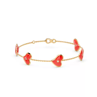 Red Ceramic Heart Lab Diamond Station Bracelet