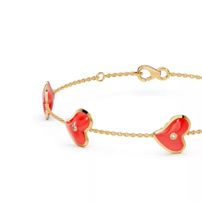 Red Ceramic Heart Lab Diamond Station Bracelet