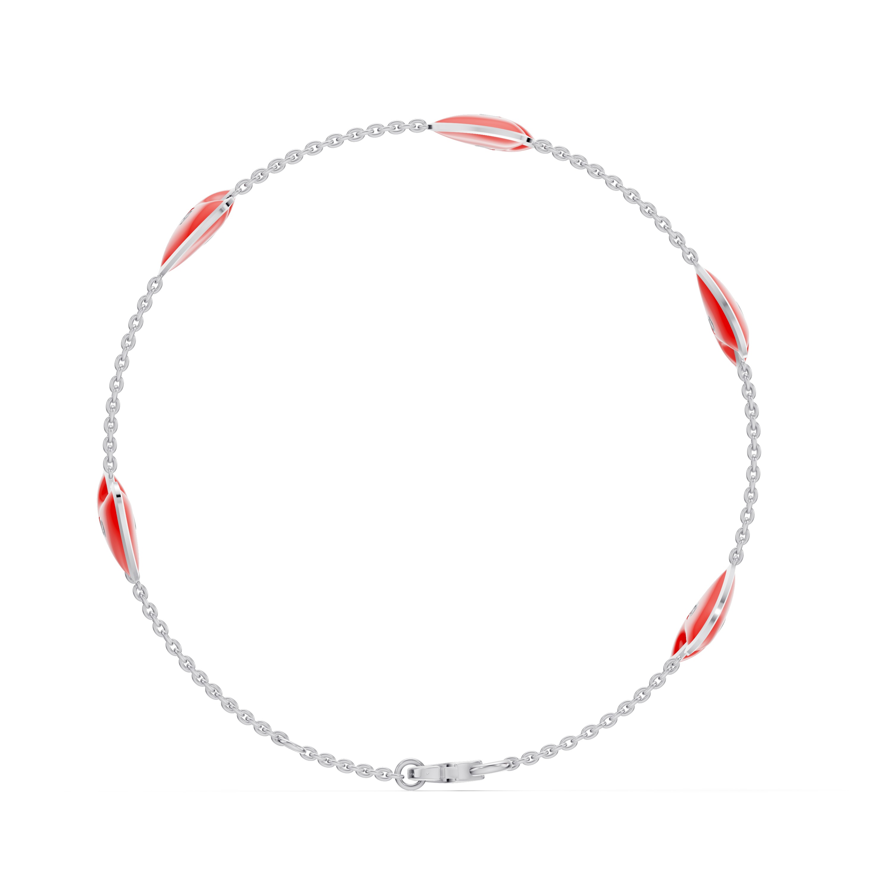 Red Ceramic Heart Lab Diamond Station Bracelet