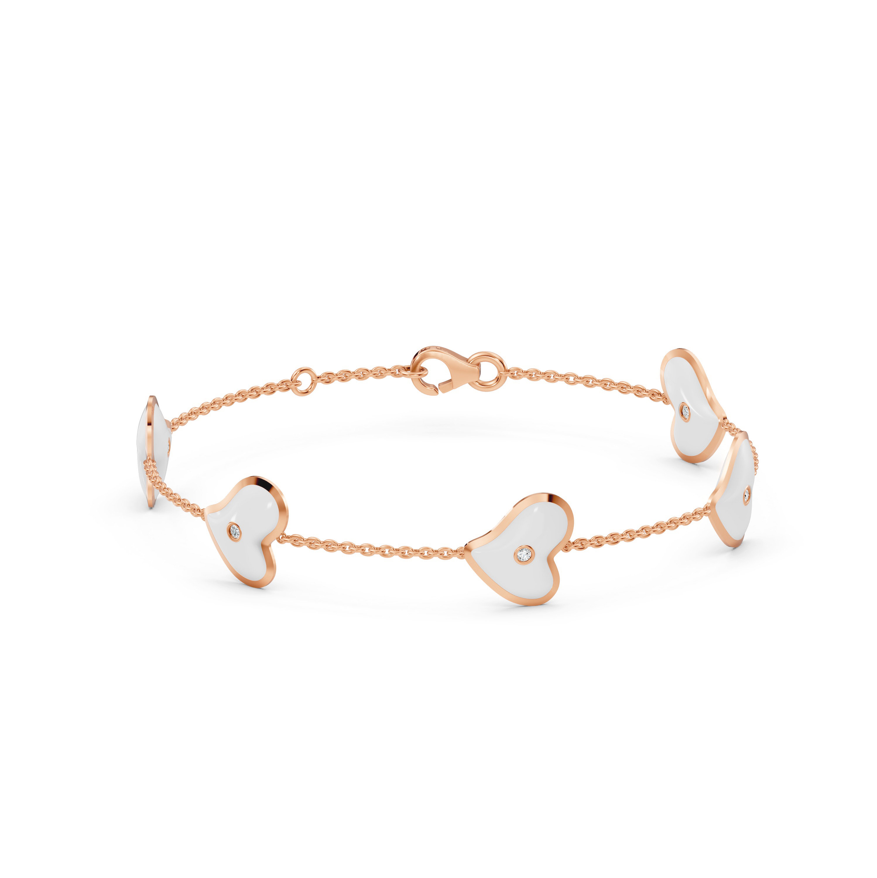 White Ceramic Heart Lab Diamond Station Bracelet