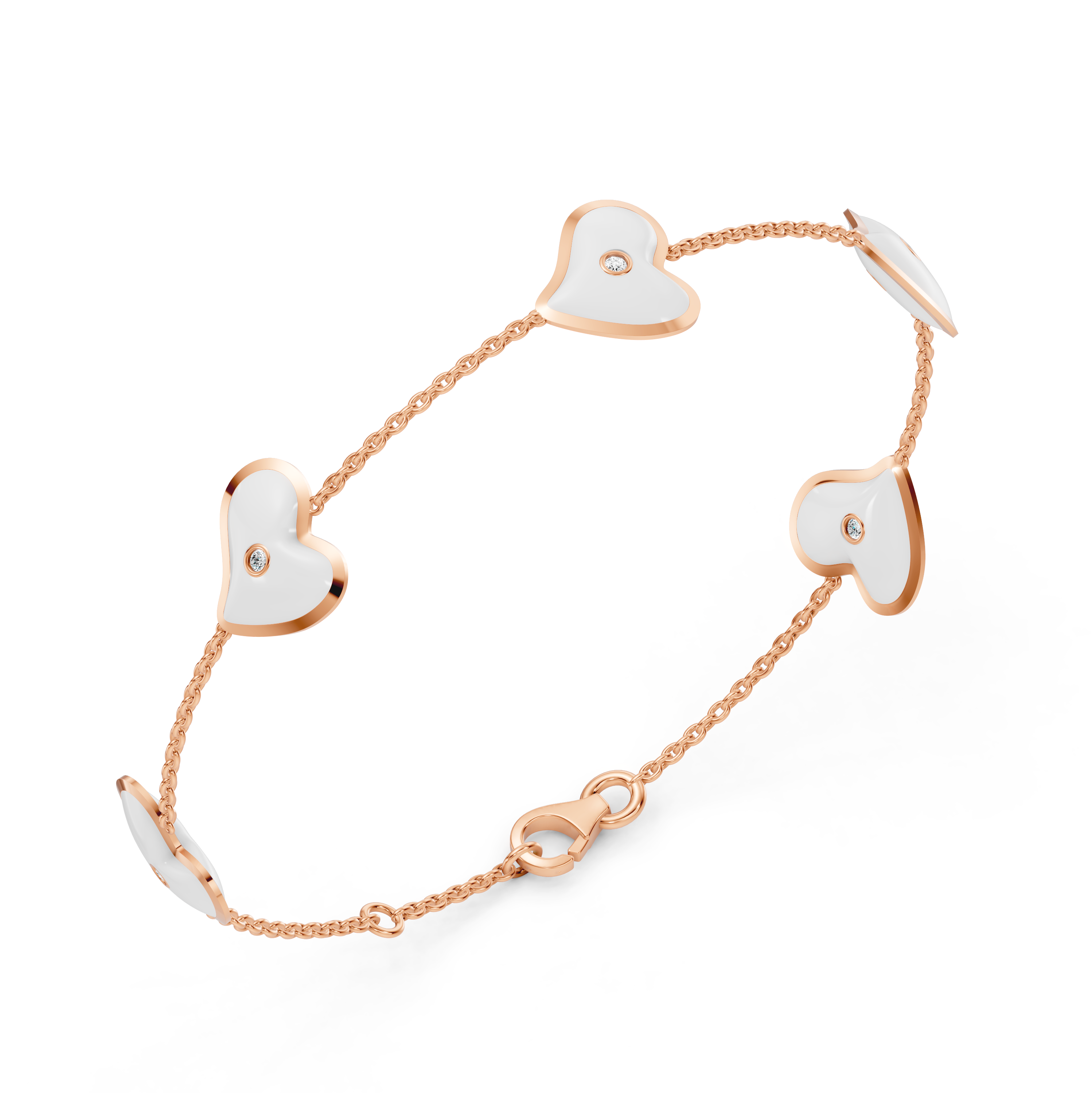 White Ceramic Heart Lab Diamond Station Bracelet