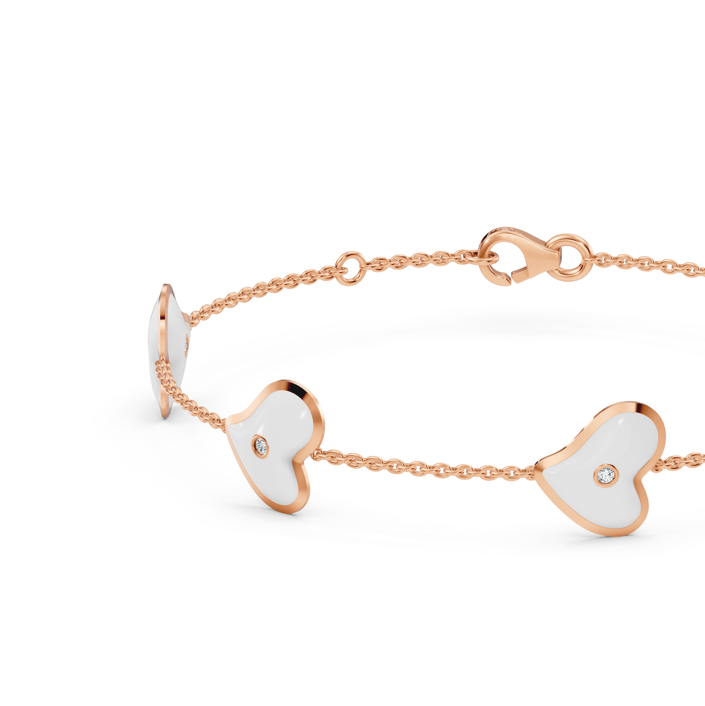White Ceramic Heart Diamond Station Bracelet