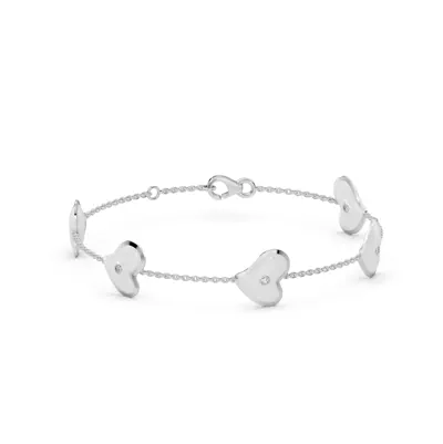 White Ceramic Heart Lab Diamond Station Bracelet