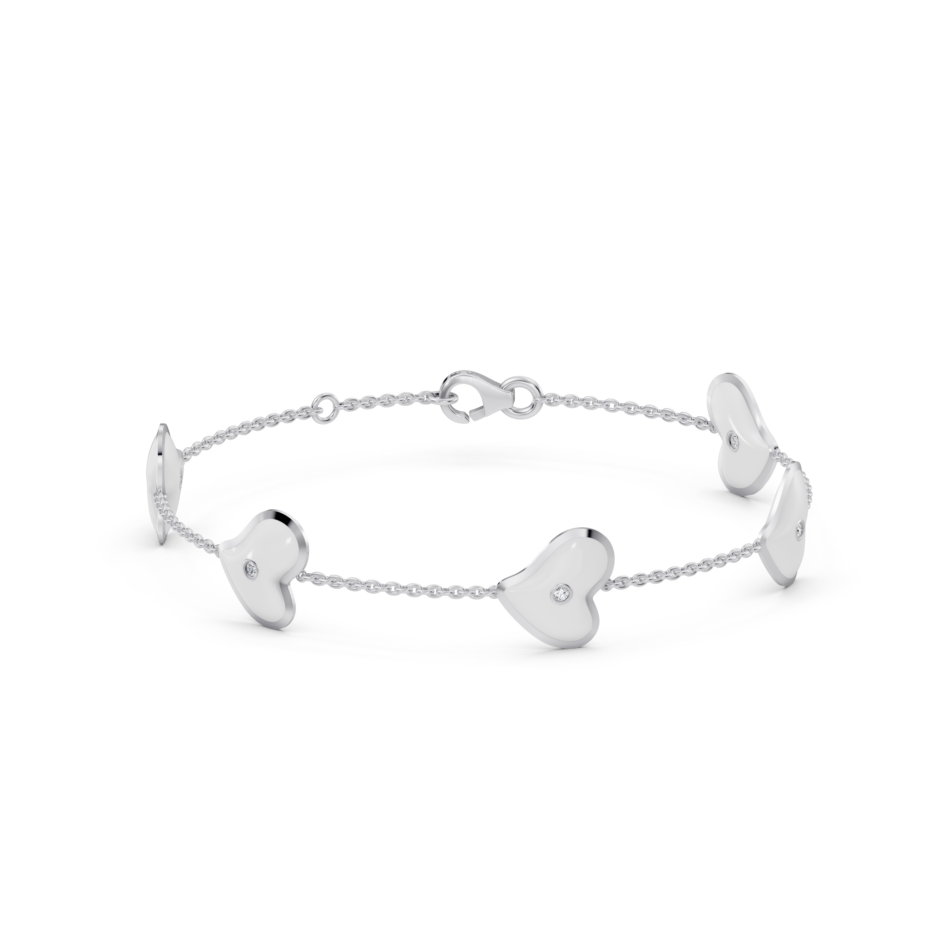 White Ceramic Heart Diamond Station Bracelet