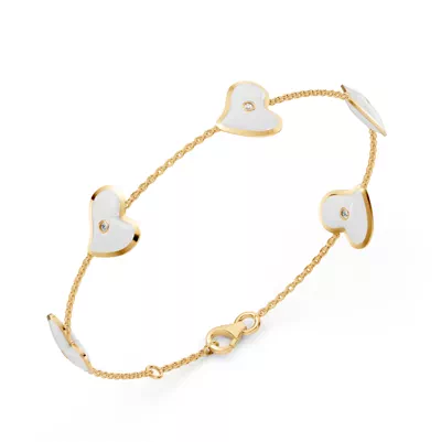 White Ceramic Heart Lab Diamond Station Bracelet