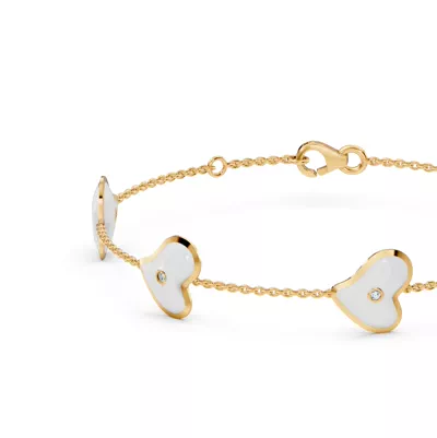 White Ceramic Heart Lab Diamond Station Bracelet