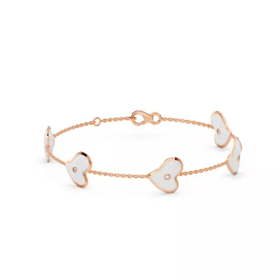 White Ceramic Heart Lab Diamond Station Bracelet