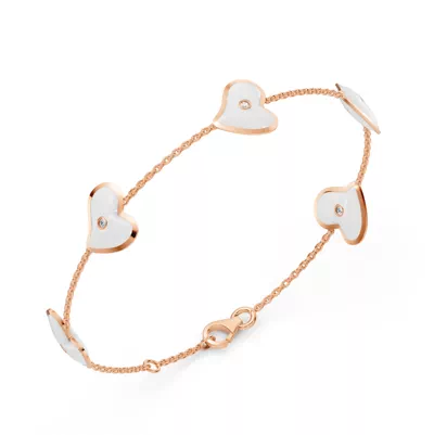 White Ceramic Heart Lab Diamond Station Bracelet