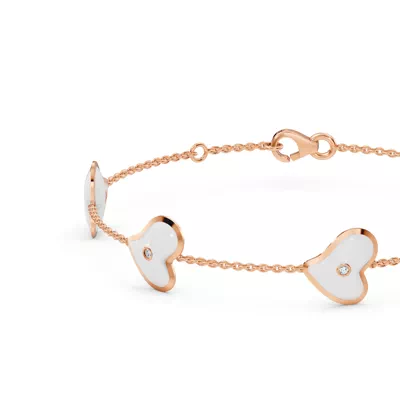 White Ceramic Heart Lab Diamond Station Bracelet